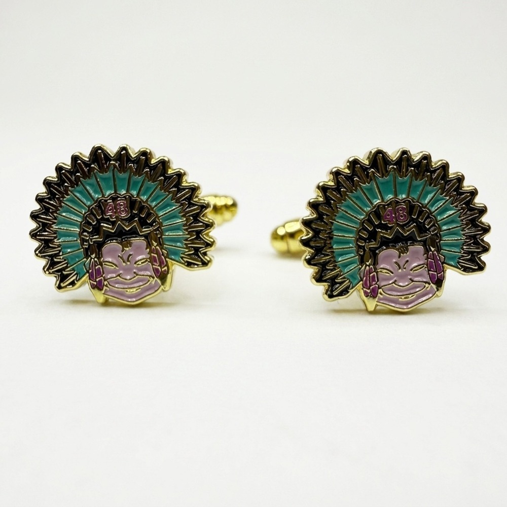 Chief Headdress Cufflinks Gold Tone Enamel Native American Inspired Jewelry